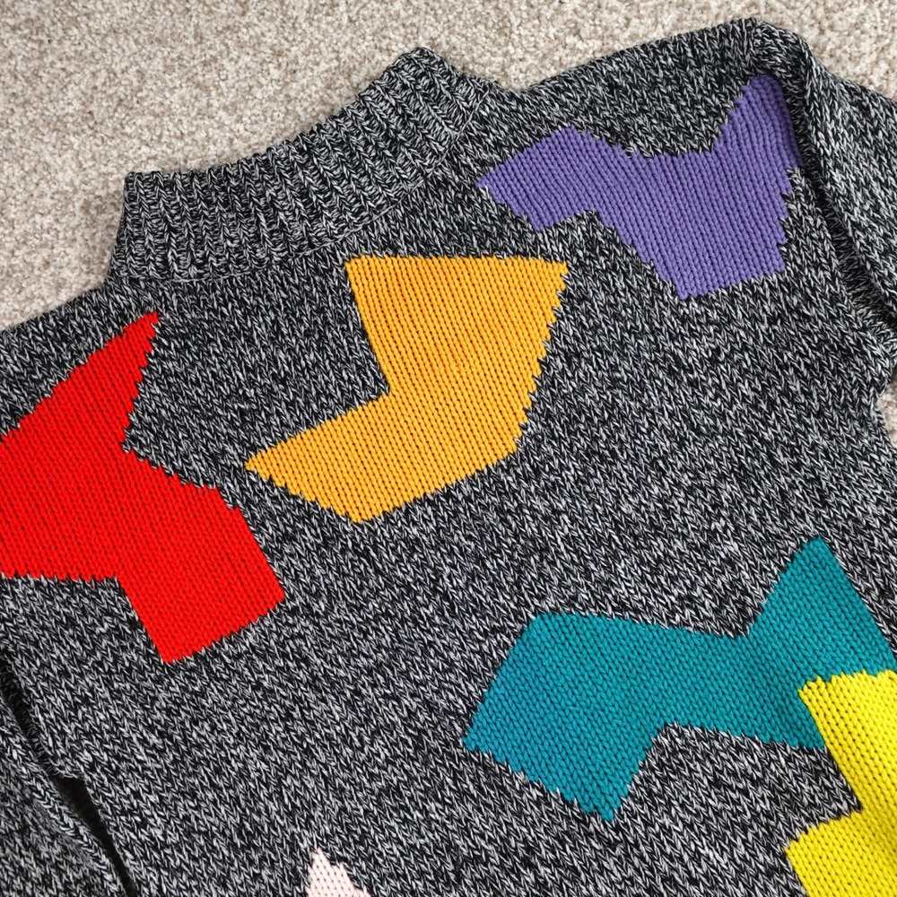 Vintage Helium 80s Geometric Color Block Mock‎ Neck Sweater Marl Rainbow Size M